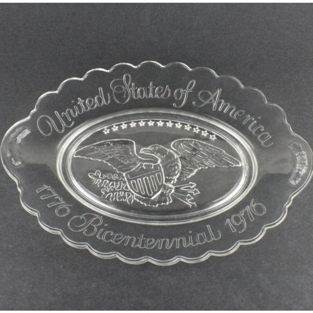 United States of America Bicentennial 1776-1976 Clear Glass Serving Platter